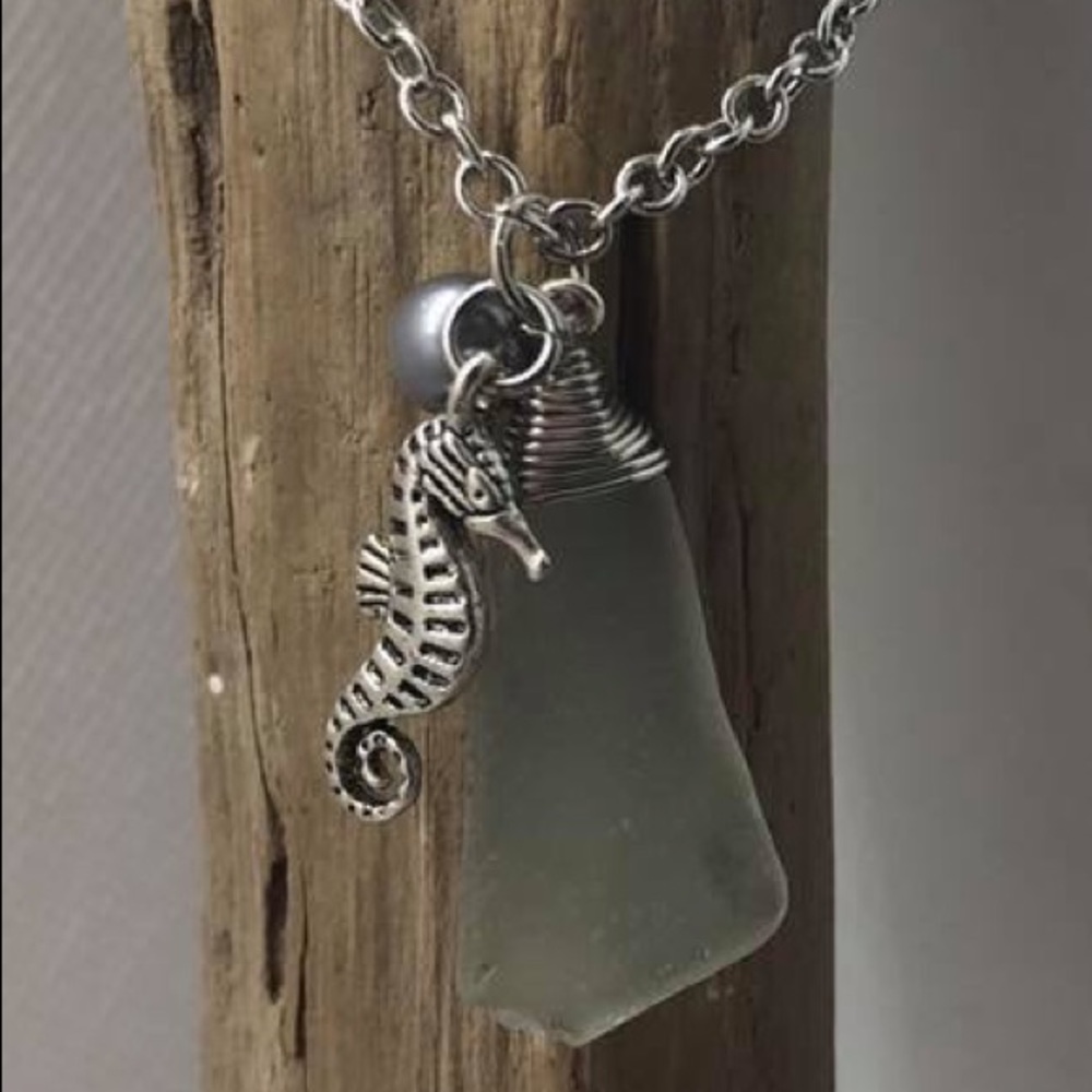 Authentic wire wrapped sea glass necklace